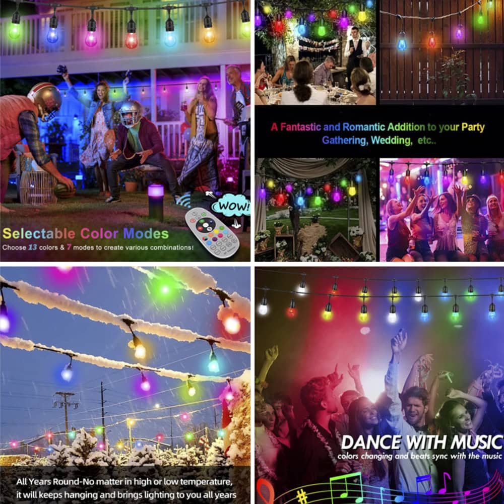 Outdoor GardenPatioTerrace Smart Colorful RGB LED Festoon String Bulb Lights Waterproof S14 Festoon LED String Light 2
